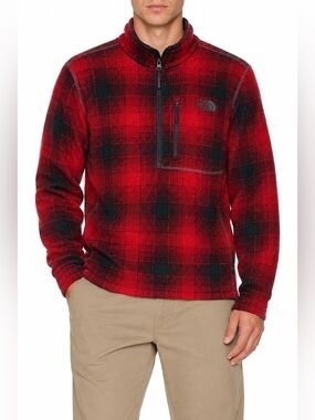 The North Face Men's Red Plaid Quarter Zip Fleece Size Medium Large